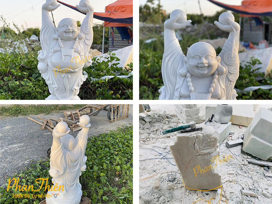 Tượng Phật Di Lặc Đứng Giơ Tay Đá Cẩm Thạch Trắng (DL-21)