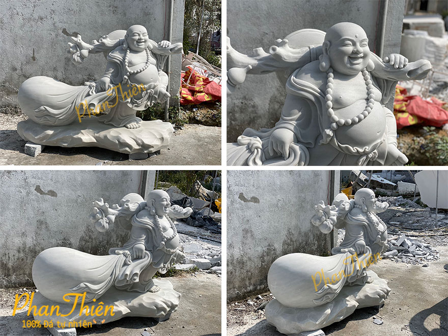 Tượng Phật Di Lặc kéo Bao Tiền Đá Cẩm Thạch Trắng (DL-30)