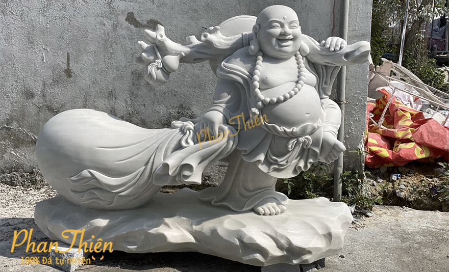 Tượng Phật Di Lặc kéo Bao Tiền Đá Cẩm Thạch Trắng (DL-30)