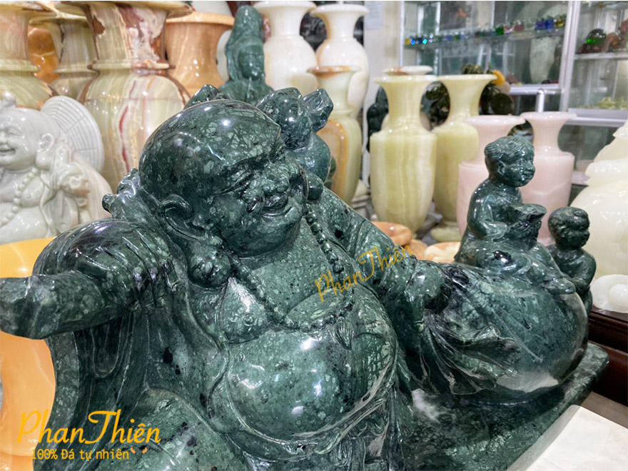 Tượng Phật Di Lặc Kéo Bao Tiền Đá Xanh Ấn Độ (DL-25)