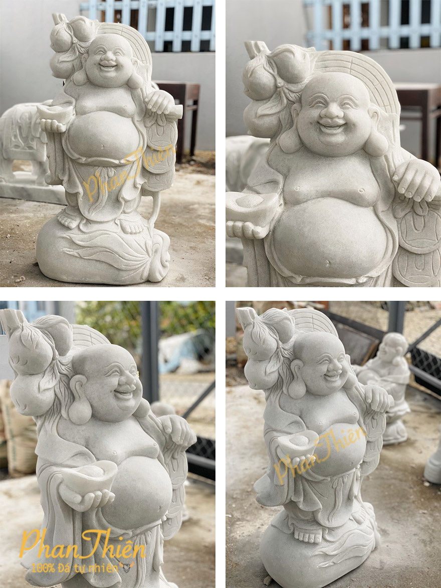 Tượng Phật Di Lặc Vác Cành Đào Đá Cẩm Thạch Trắng (DL-19)