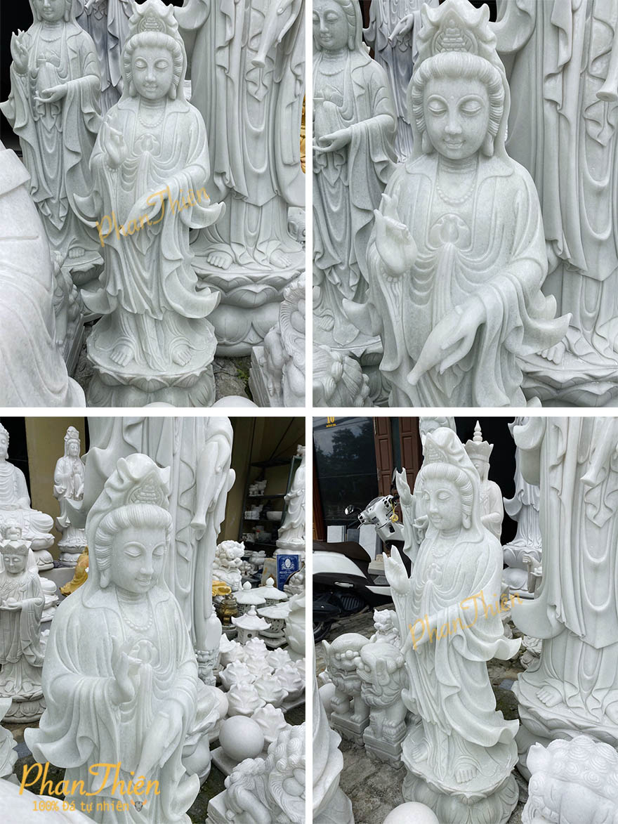 Tượng Phật Quan Âm Đá Cẩm Thạch Trắng Xanh (QA-12)