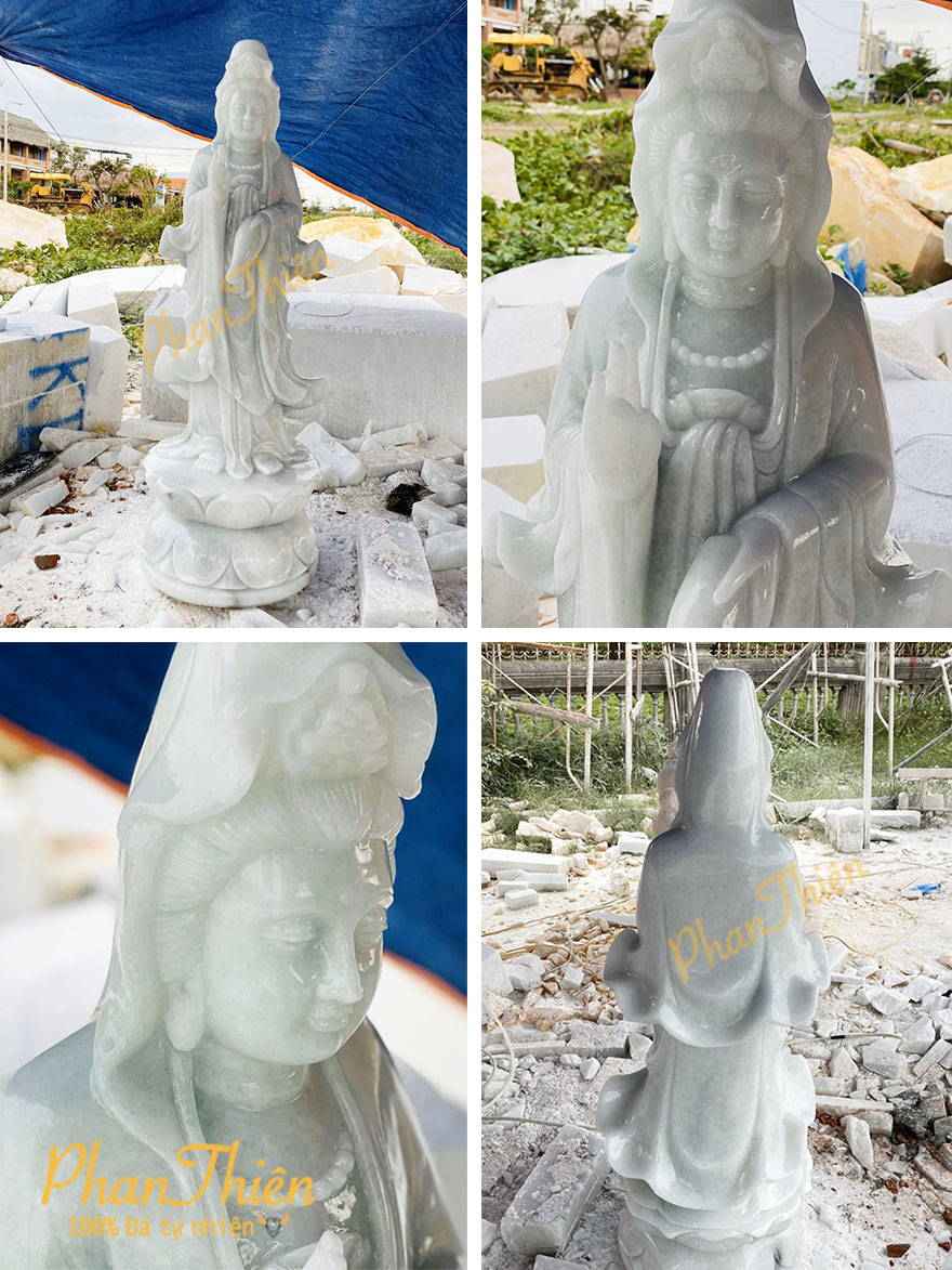 Tượng Phật Quan Âm bằng Đá Cẩm Thạch Xanh Nhạt (QA-06)
