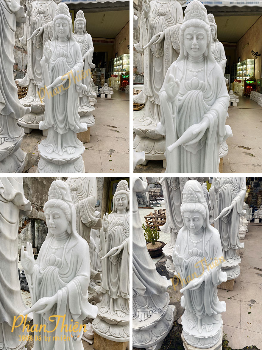 Tượng Phật Quan Âm Đá Cẩm Thạch Xanh Nhạt (QA-07)