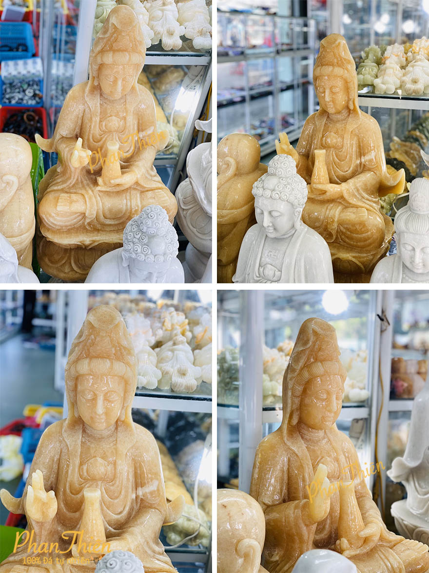 Tượng Phật Quan Âm Ngồi Đài Sen Đá Ngọc Hoàng Long (QA-18)