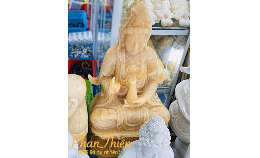 Tượng Phật Quan Âm Ngồi Đài Sen Đá Ngọc Hoàng Long (QA-18)