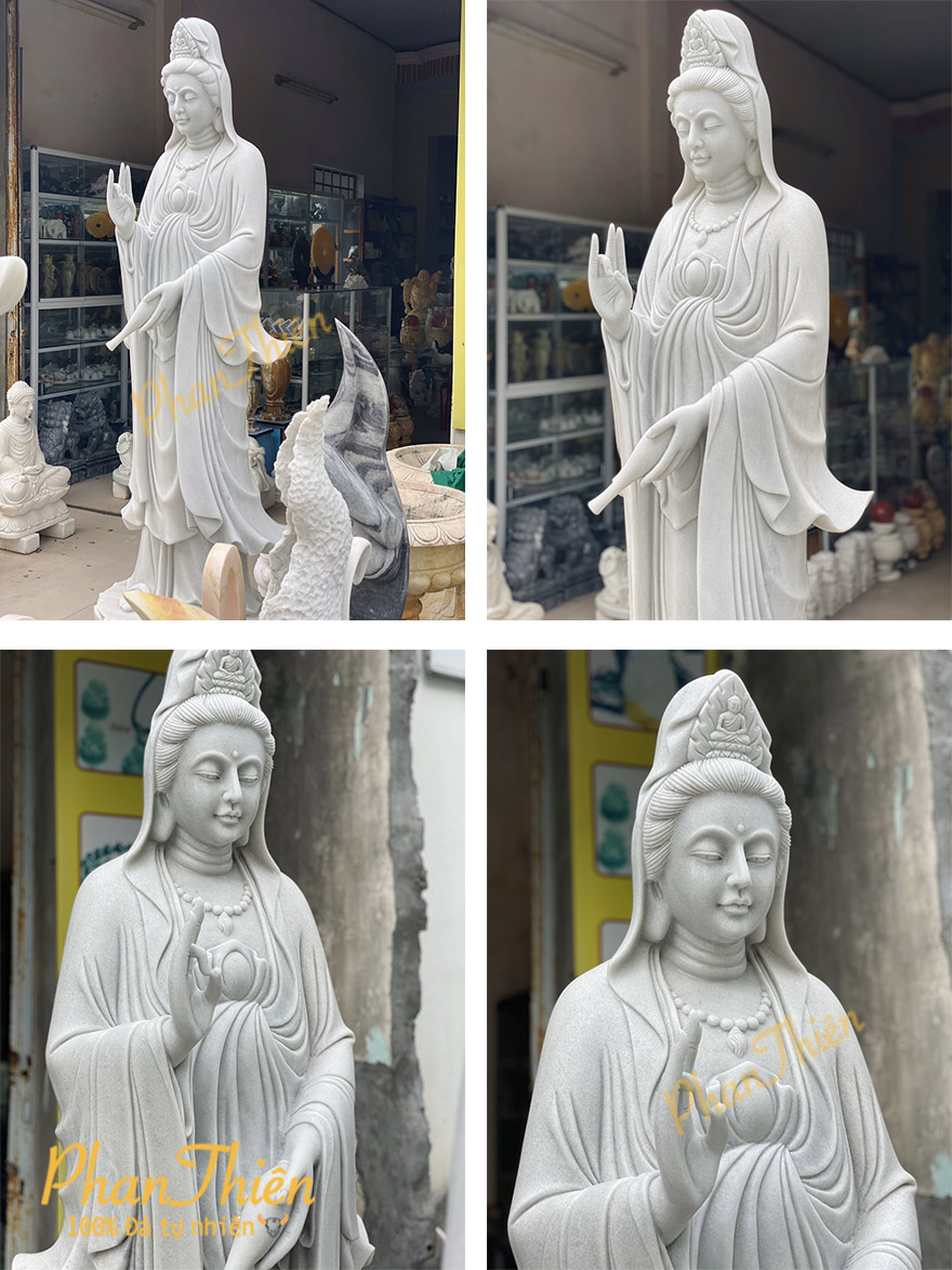Tượng Phật Quan Âm Đá Cẩm Thạch Trắng (QA-05)