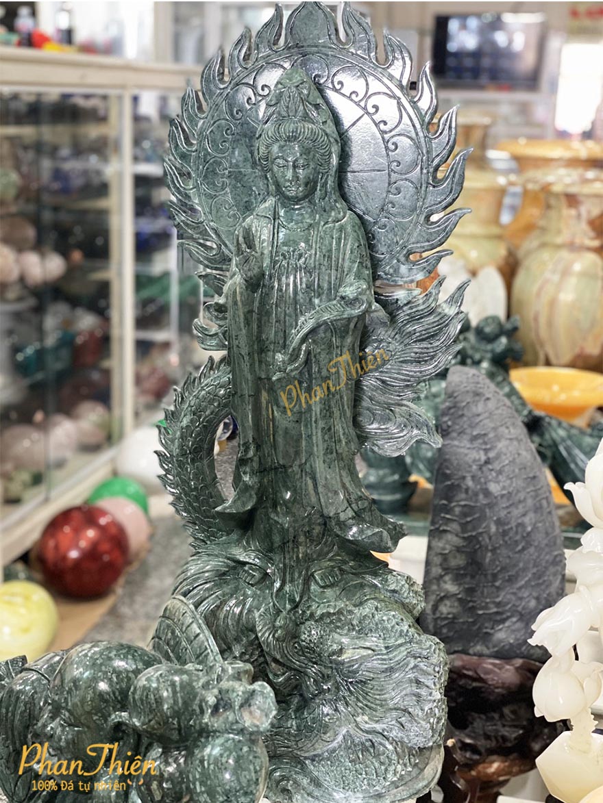 Tượng Phật Quan Âm Nam Hải Đá Xanh Ấn Độ (QA-15)
