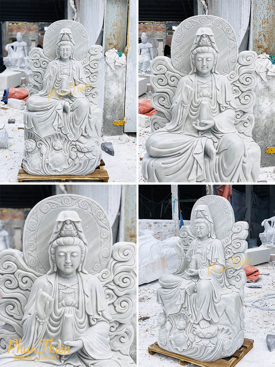Tượng Quan Âm Ngồi Tự Tại Đá Cẩm Thạch Trắng