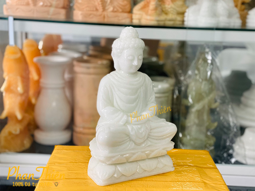 Tượng Phật Thích Ca Đá Cẩm Thạch Trắng (TC-07)