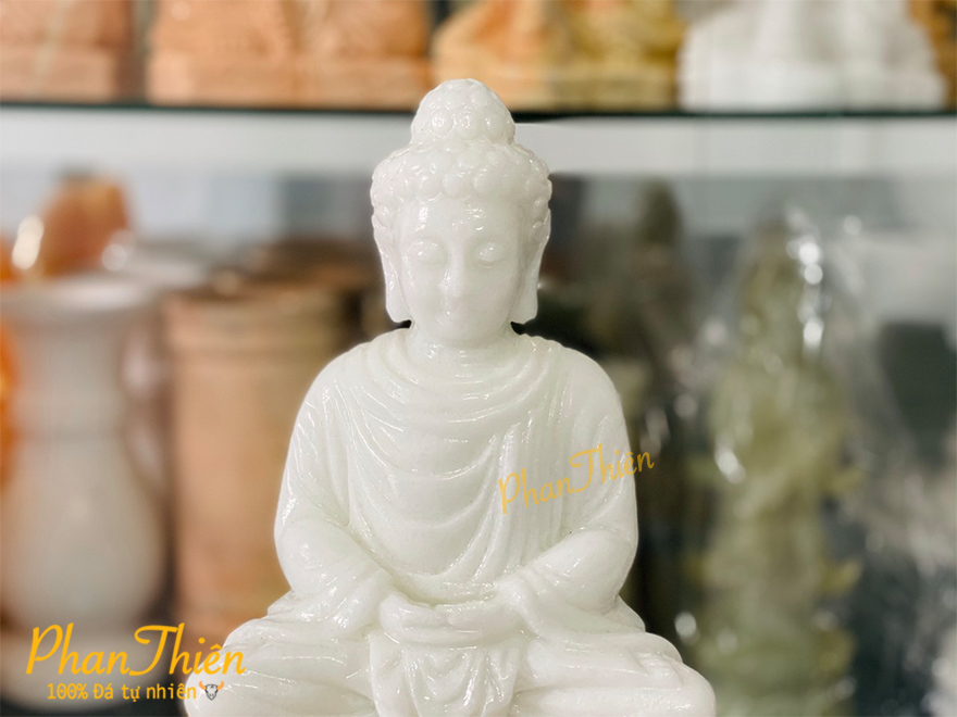 Tượng Phật Thích Ca Đá Cẩm Thạch Trắng (TC-07)