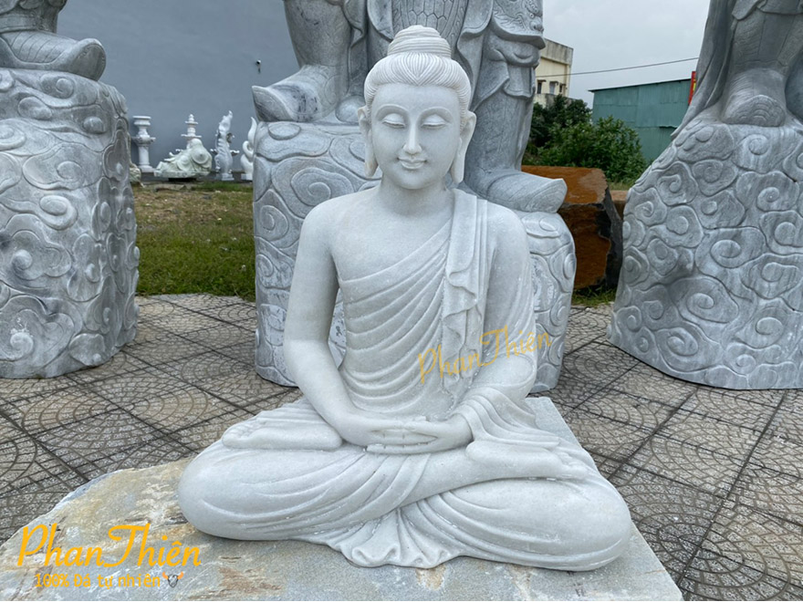 Tượng Phật Thích Ca Đá Cẩm Thạch Trắng (TC-09)