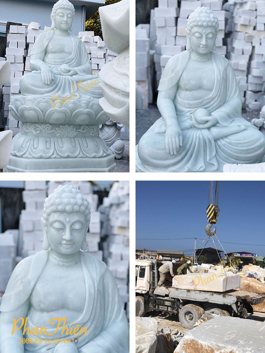 Tượng Phật Thích Ca bằng Đá Cẩm Thạch Xanh Nhạt (TC-04)