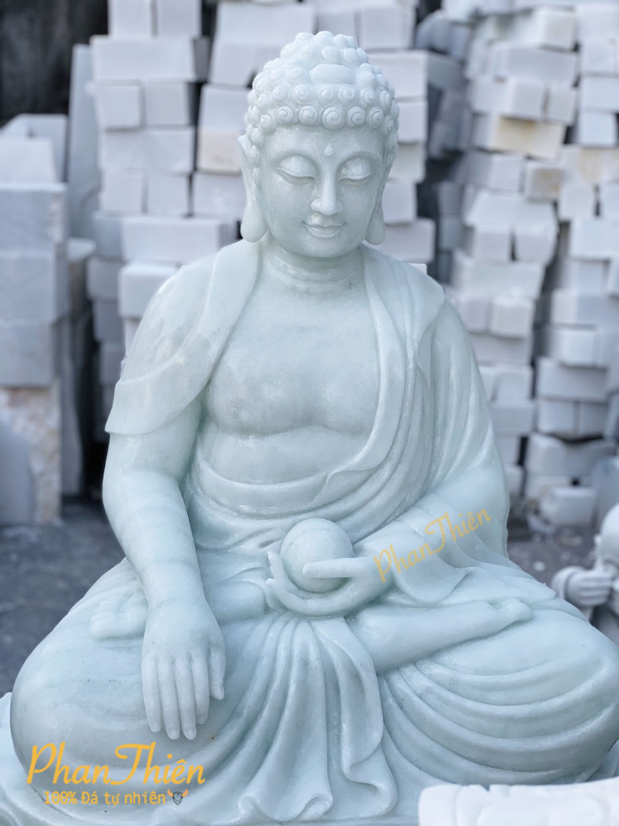 Tượng Phật Thích Ca bằng Đá Cẩm Thạch Xanh Nhạt (TC-04)