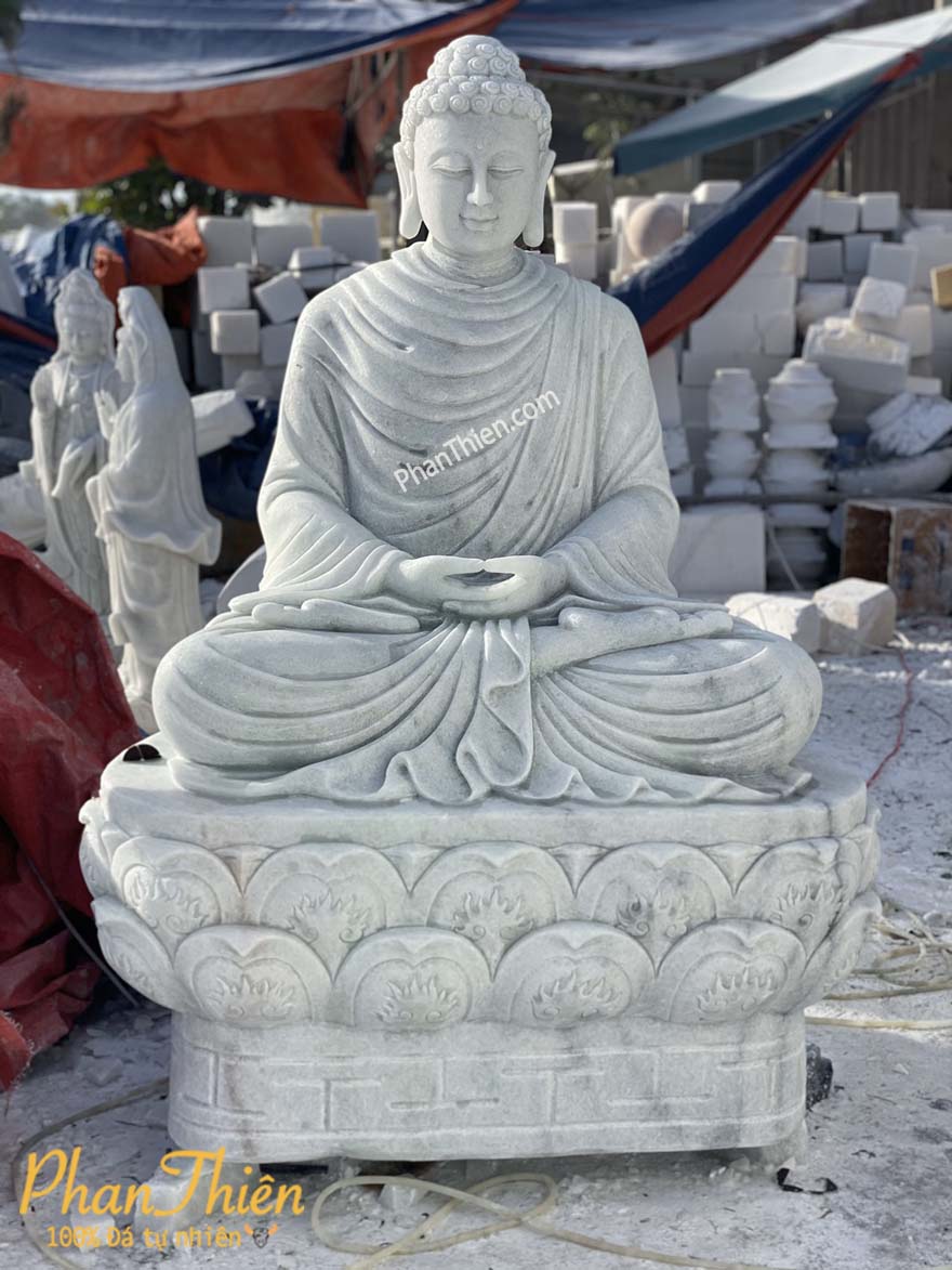 Tượng Phật Thích Ca ngồi Đá Trắng Xanh nhẹ