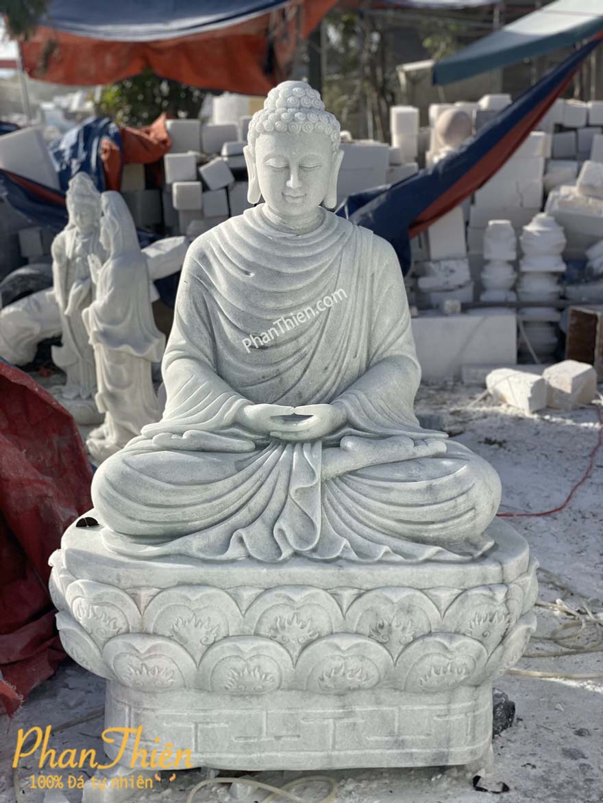 Tượng Phật Thích Ca ngồi Đá Trắng Xanh nhẹ