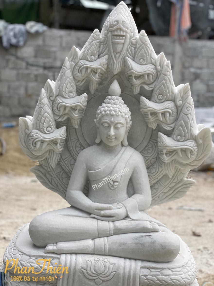 Tượng Phật Thích Ca Ngồi Kiểu Thái Đá Trắng