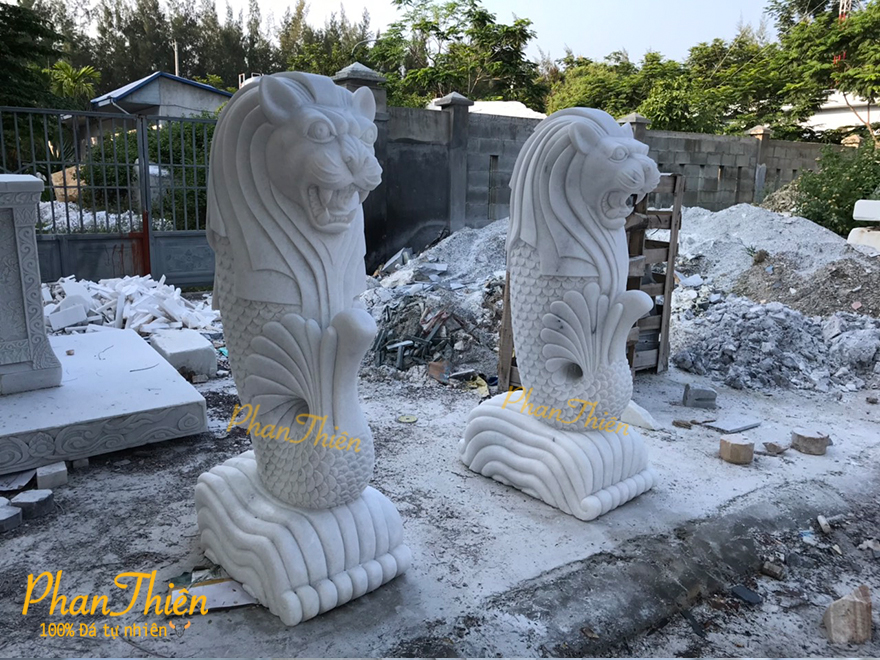 Sư Tử Biển Singapore bằng Đá Cẩm Thạch Trắng Tự Nhiên (STB-01)