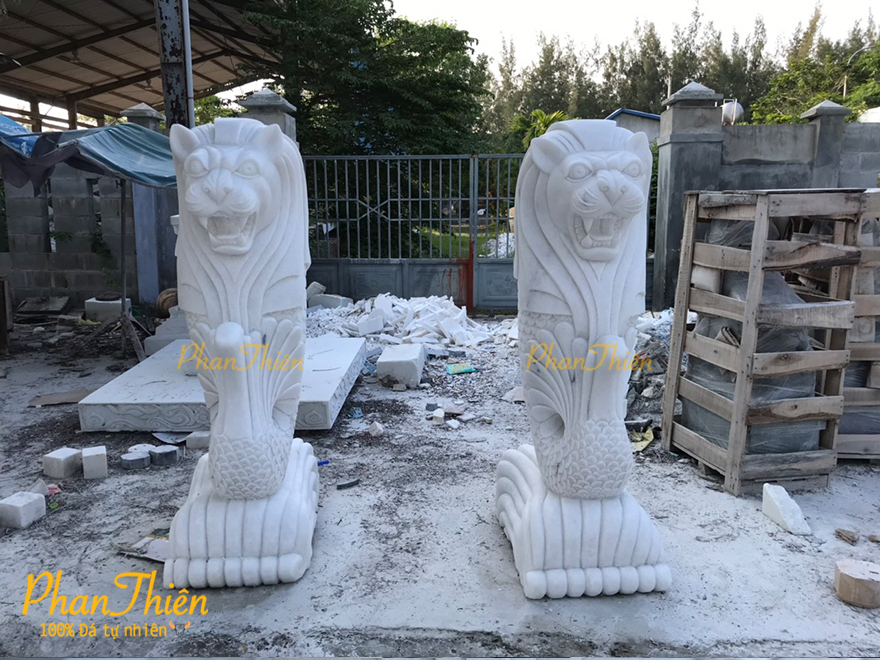 Sư Tử Biển Singapore bằng Đá Cẩm Thạch Trắng Tự Nhiên