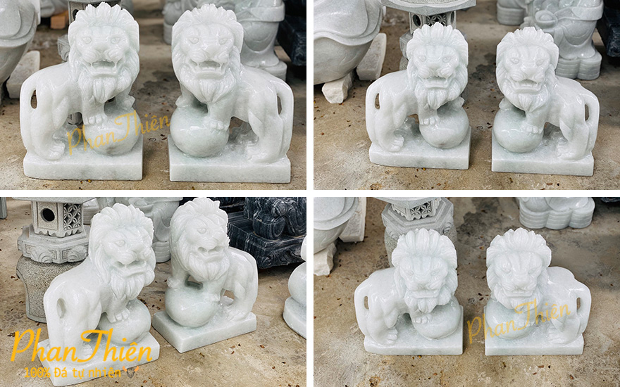 Tượng Sư Tử Đá Trắng Trong Xanh (ST-06)