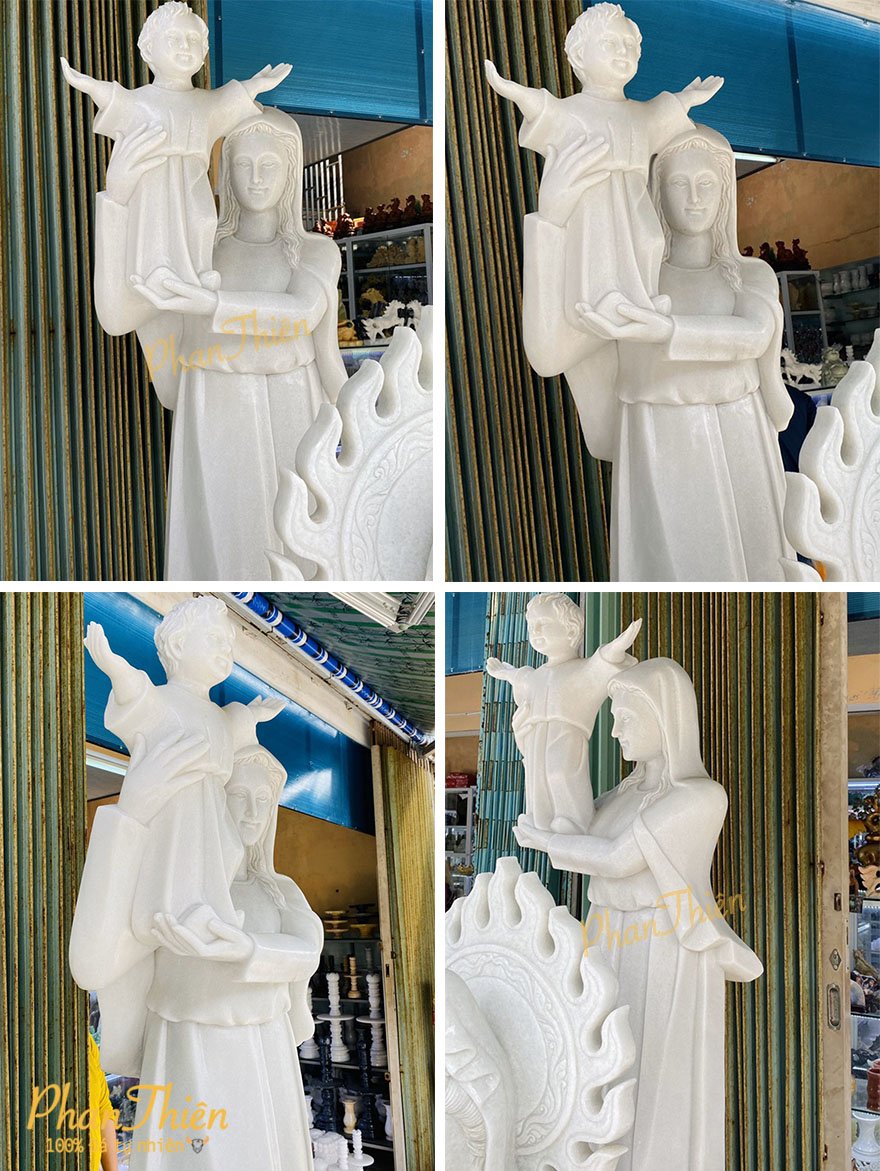 Tượng Đức Mẹ Bồng Chúa Đá Cẩm Thạch Trắng (DM-18)