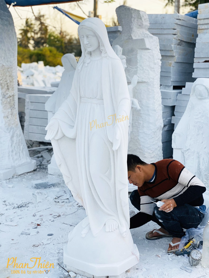 Tượng Đức Mẹ Ban Ơn Đá Cẩm Thạch Trắng (DM-17)