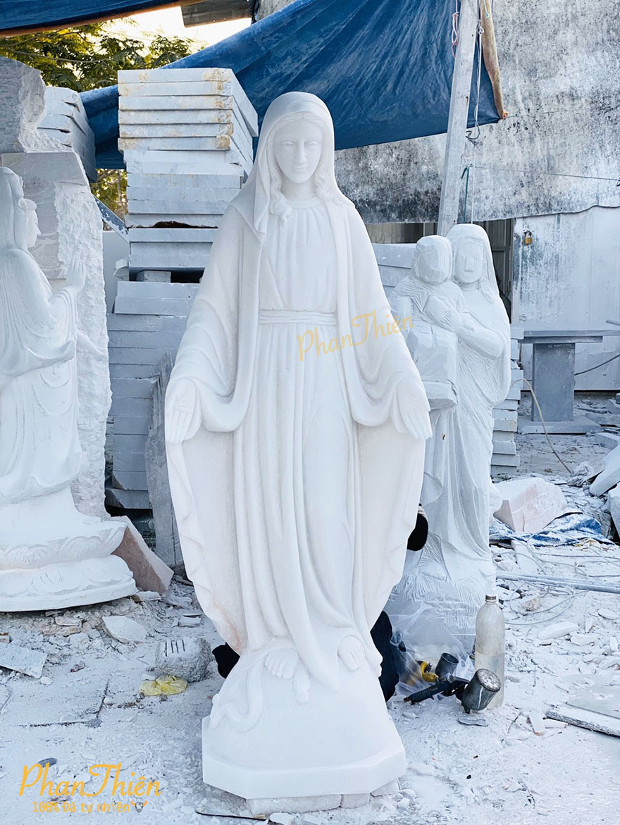 Tượng Đức Mẹ Ban Ơn Đá Cẩm Thạch Trắng (DM-17)