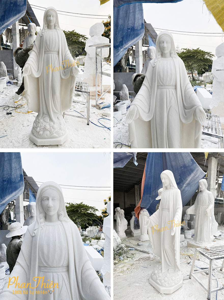 Tượng Đức Mẹ Ban Ơn Đá Cẩm Thạch Trắng