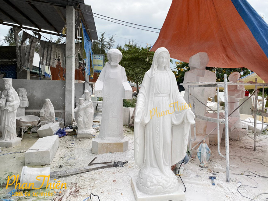 Tượng Đức Mẹ Ban Ơn Đá Cẩm Thạch Trắng