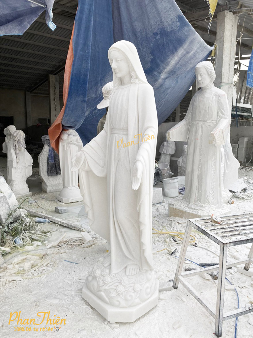 Tượng Đức Mẹ Ban Ơn Đá Cẩm Thạch Trắng