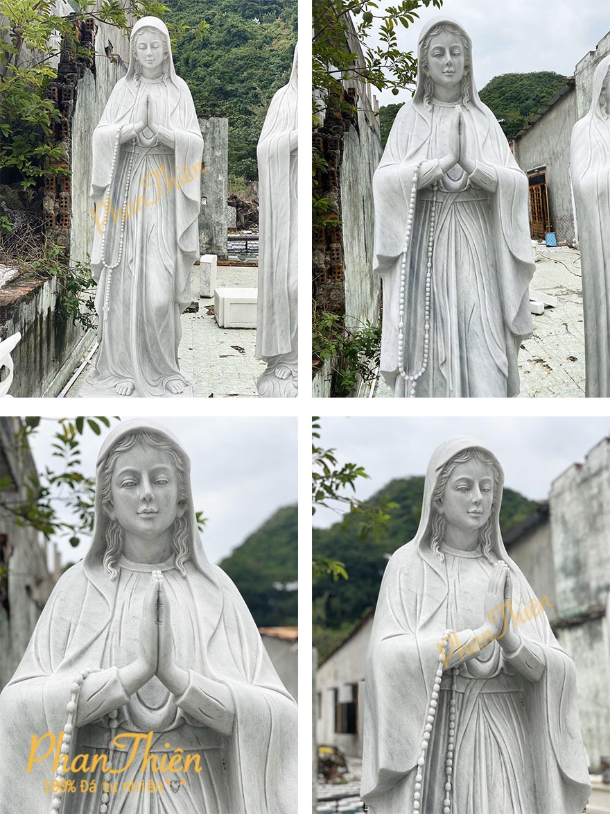 Tượng Đức Mẹ Chắp Tay bằng Đá Cẩm Thạch Trắng (DM-07)