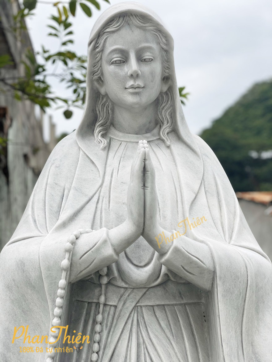 Tượng Đức Mẹ Chắp Tay bằng Đá Cẩm Thạch Trắng (DM-07)