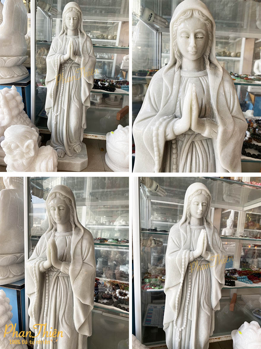Tượng Đức Mẹ Chắp Tay Đá Cẩm Thạch Trắng (DM-19)