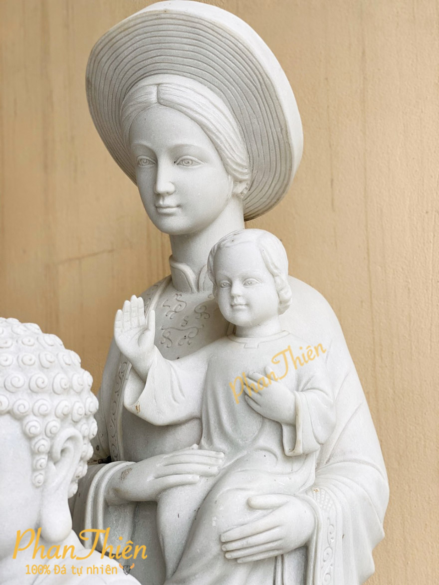 Tượng Đức Mẹ La Vang Đá Cẩm Thạch Trắng (DM-12)