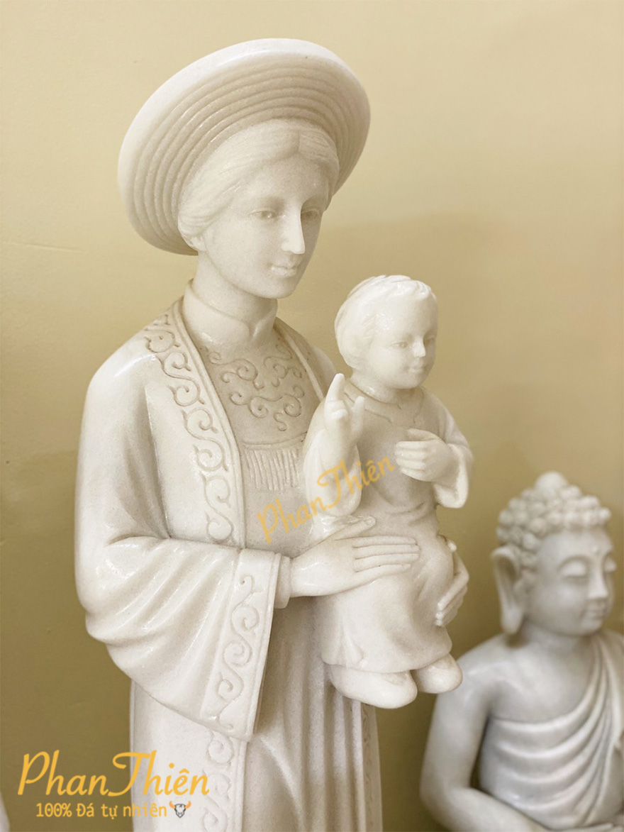 Tượng Đức Mẹ La Vang Đá Cẩm Thạch Trắng (DM-15)