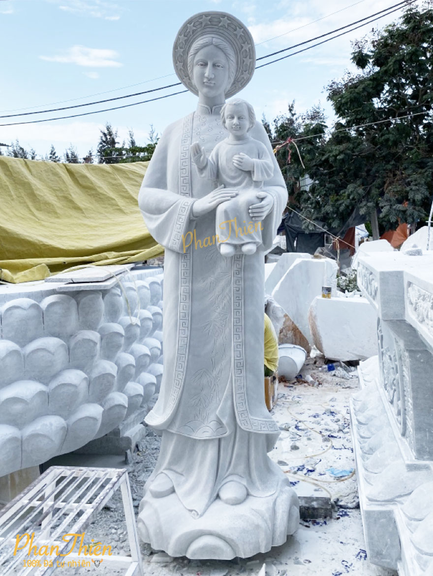 Tượng Đức Mẹ La Vang Đá Cẩm Thạch Trắng