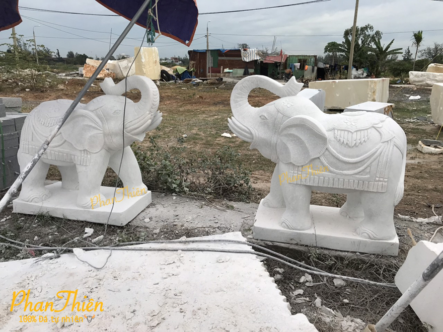 Tượng Voi bằng Đá Cẩm Thạch Tự Nhiên (V02)